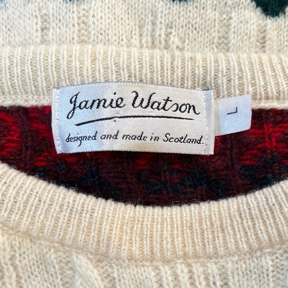 Vintage Wool Fair Isle Cable Knit Sweater Made In Scotland Oversized Grandpa - Picture 5 of 8